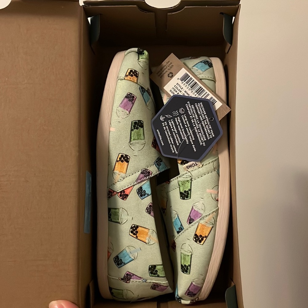 Toms Women's Size 5 Green Matcha Boba Tea Alpargata Shoes RARE
